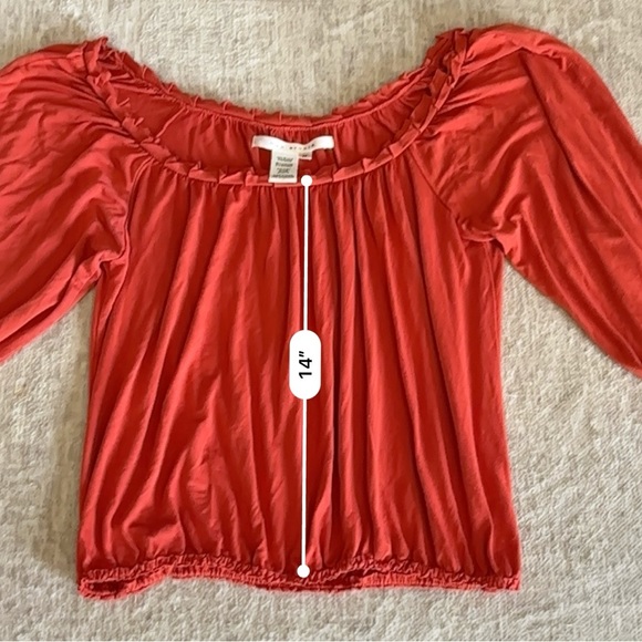 MAX STUDIO Fun Flirty Boho off the shoulder top - Size Medium - Burnt Orange - Picture 7 of 8